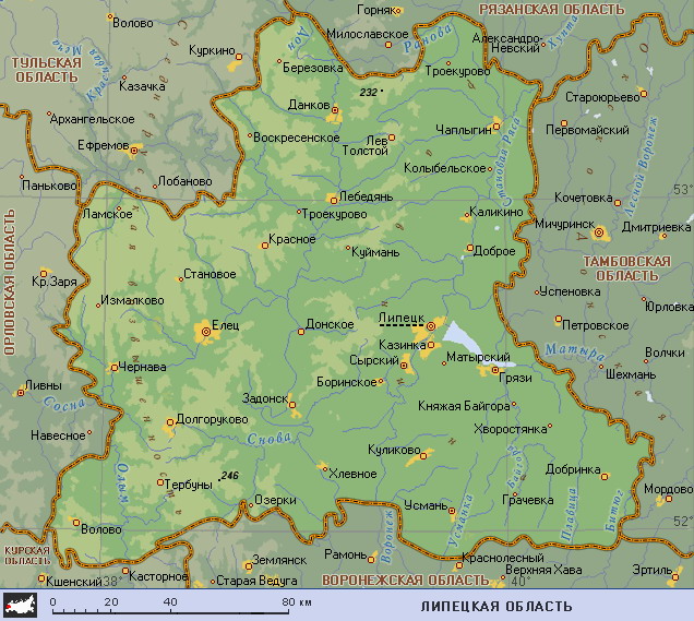 карта Липецкой области