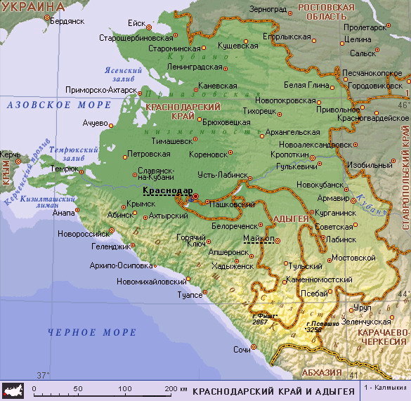 Подробная карта Краснодарского края такси из Москвы в Краснодарский край,автобус в Краснодарский край,такси на море