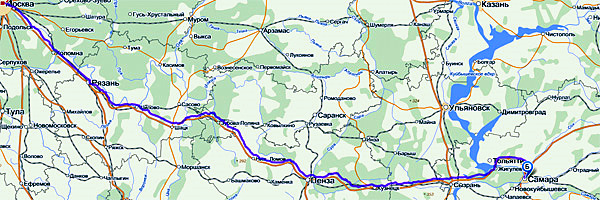 такси Москва-Самара,доехать в Самару,карта маршрута до Самары