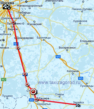 карта проезда Москва-Зарайск,такси межгород в Зарайск,загородное такси,taxizagorod,