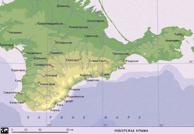 Подробная карта Крыма